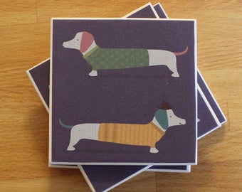 Dachshund Coasters,Dog Coaster,Sausage Dog Coaster,Ceramic Coaster,Set of Coaster,Dog Lover's Gift,Present for Dog Lover,Doxie Coasters