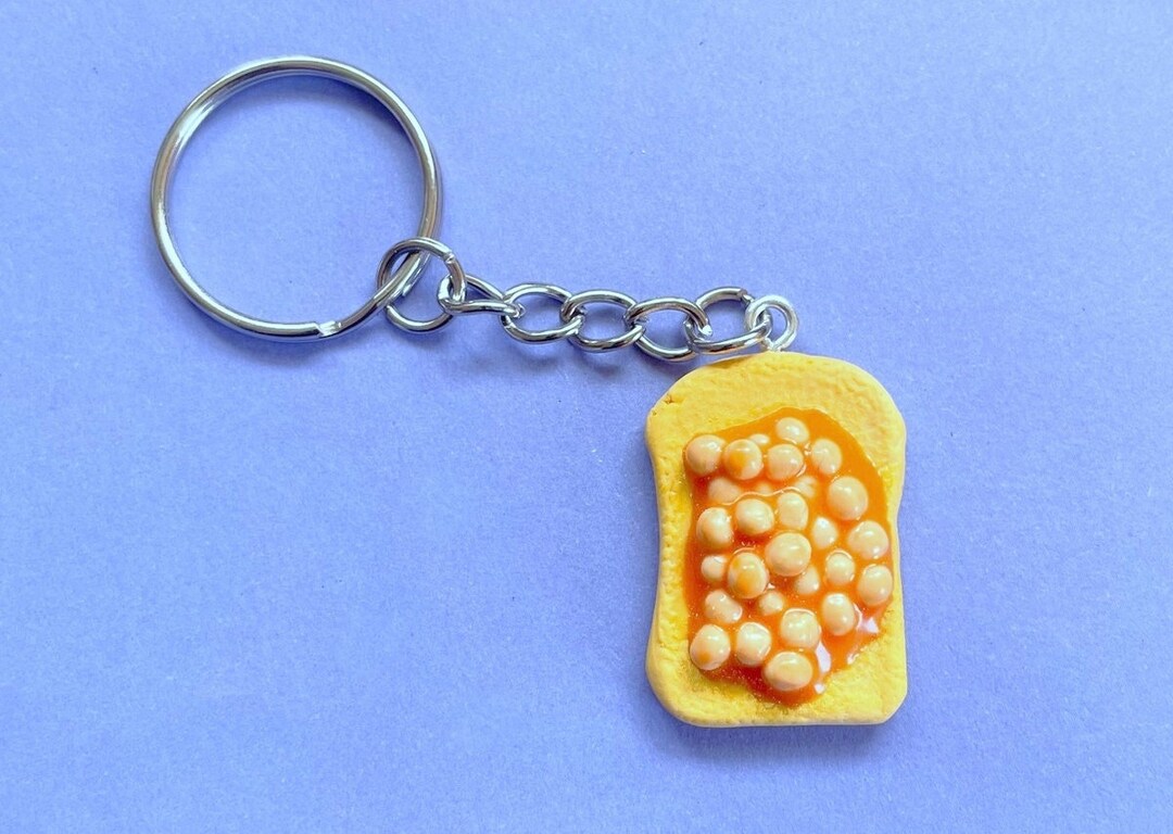 Giant Beans on Toast Keyring,baked Beans Keyring,toast Keyring,fimo