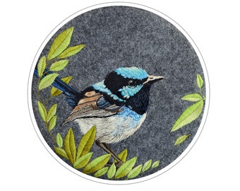 Superb Fairy-wren . embroidery. PRINT