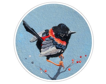 Red-backed Fairywren . Embroidery . PRINT
