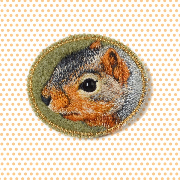 Little Squirrel . brooch . handmade . felt . needle felted . hand embroidered . blue . animal