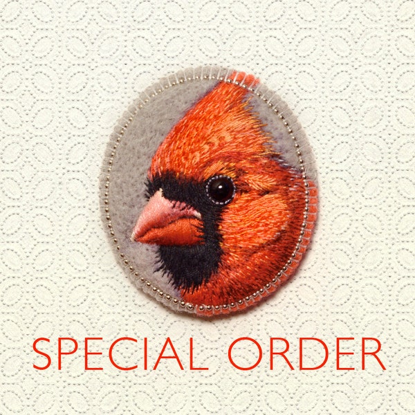 Cardinal . brooch . handmade . felt . needle felted . hand embroidered . animal