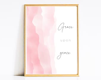 Minimalistische Bibel Vers Wandkunst für Christen | "Gnaden um Gnade"