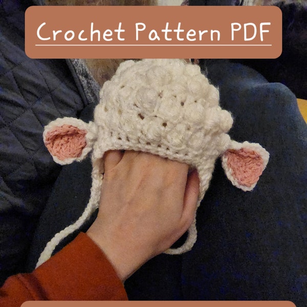 Crochet Pattern Handmade Baby Lamb Hat PDF Downloadable Newborn 0-12 Months, Baby Shower Gift, Infant Cap