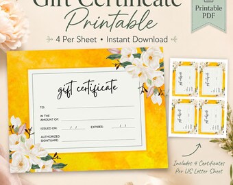 Blumen Geschenkgutschein-Vorlage, bedruckbare Gutschein-PDF (4 pro Blatt)