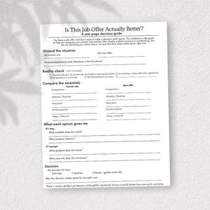 Werkblad Vergelijking jobaanbieding | Gids voor loopbaanbeslissingen (directe download)