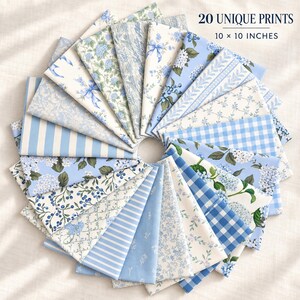 20 Dusty Blue Hydrangea Fabric Squares, 10 Inch Floral Quilt Bundle