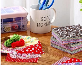 150-Piece Cotton Fabric Squares: 4x4" Floral, Polka Dot, Stripe, & Gingham Quilting Bundle