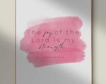 Nehemia 8:10 Schriftkunst | Rosa Aquarell Bibelvers (Digitaler Download)