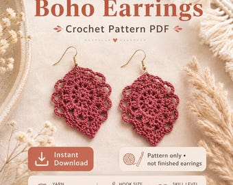 Boho Ohrringe in Tropfenform gehäkelt, Ohrringe mit Stickgarn gehäkelt (PDF Download)