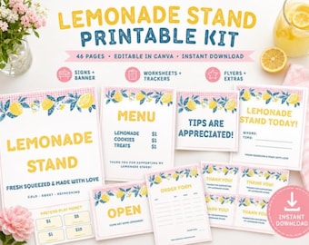 Lemonade Stand Printable Kit für Kinder, 46 Seiten digitaler Download