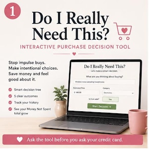 Stop Impulse Buying Tool, Interactive Spending Tracker, Purchase Decision Checklist, Mindful Shopping Digital Download