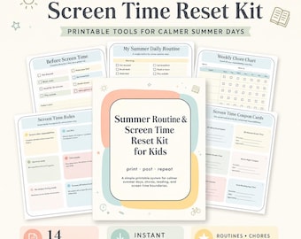 Summer Routine Kit für Kinder, Bildschirmzeitregeln, Haushaltsplan, Lese-Tracker (digitaler Download)