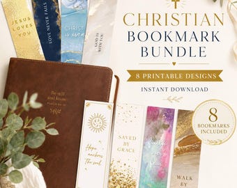 Druckbares christliches Lesezeichen-Bundle, 8 Glaubens-Designs, Bibelstudie, Gebetstagebuch (Digitaler Download)