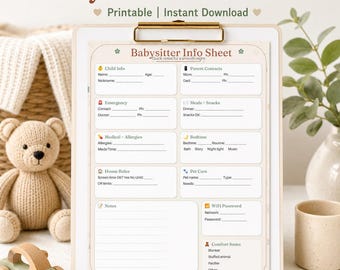 Babysitter-Infoblatt, Elternkontakt-Notfallformular (PDF-Download)