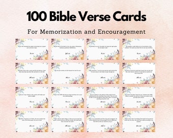 100 Bibelverskarten | Druckbare Schrift zur Ermutigung, Auswendiglernen, Gebet und täglichen Andachten | Digitaler Download