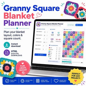 Granny Square Blanket Planner, Crochet Color Layout Tracker | Interactive HTML Download