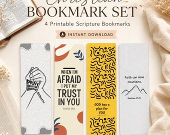 Christliche Lesezeichen-Set, Bibel-Vers zum Ausdrucken (Instant Download)