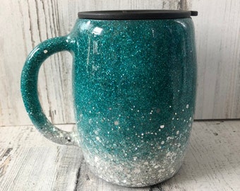 Glitter Coffee Mug Cup - Insulated Stainless Steel Double Walled - With Lid