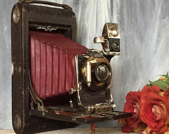 Antique Kodak 3A Folding Camera, Christmas Gift for Camera Collector, Vintage Kodak Camera, Rare Eastman Kodak Camera with Red Bellows