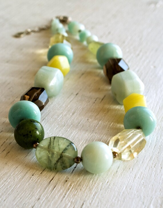 Boho Gemstone Necklace, Multi Gemstone Beaded Neck