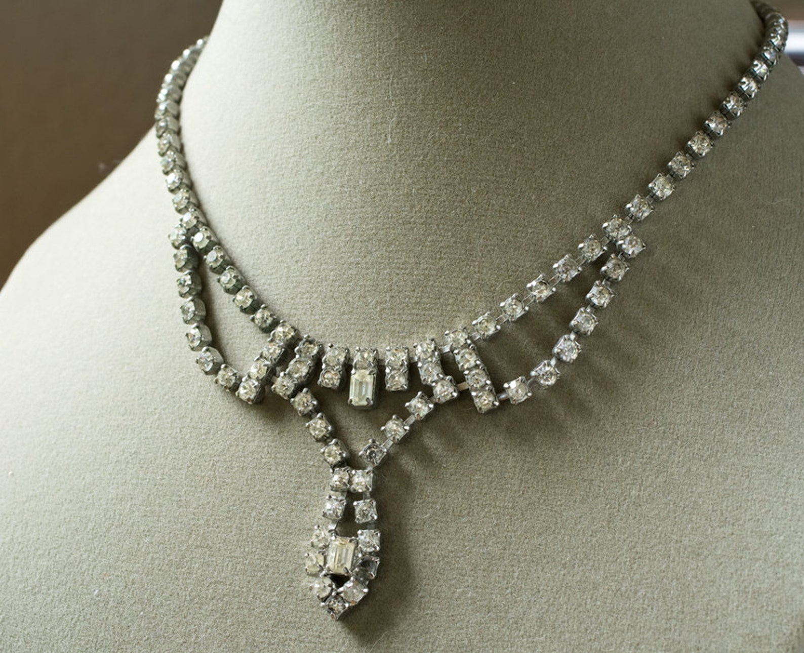 Vintage Rhinestone Necklace Mid Century Costume Jewelry | Etsy