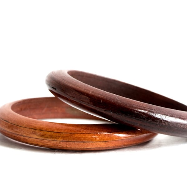 Vintage Wooden Bangle Bracelets, Chunky Retro Boho Tribal Chic Summer Fashion