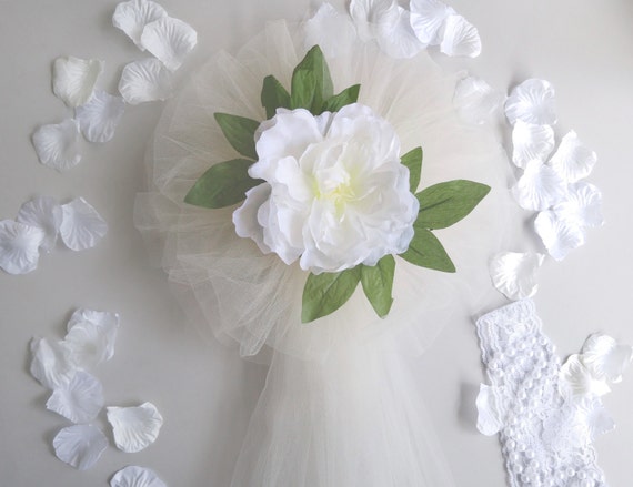 White Peony Wedding Pew Bows Church Aisle Decor Ivory Pew Bow