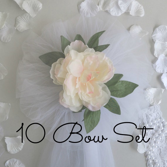 10 Pc Set Ivory Peony Flower Wedding Pew Bows Rustic Wedding Decor