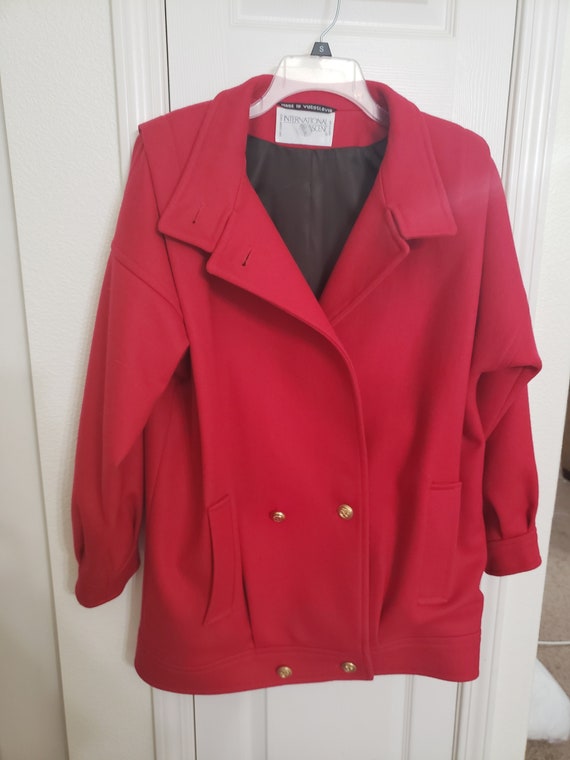 Rad 1980s Military Style Bright Red Ladies Coat Ja