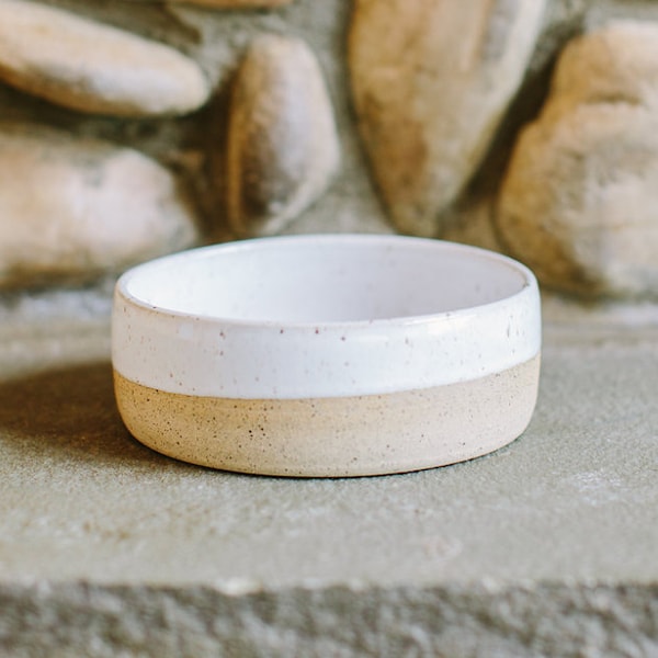 Stoneware Ceramic Dog Bowl // White and Clay // Pottery Dog Bowl