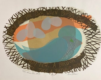 ORIGINAL Multicolor Serigraph SILK SCREEN Unframed Print "When Birds Come Back" 1973