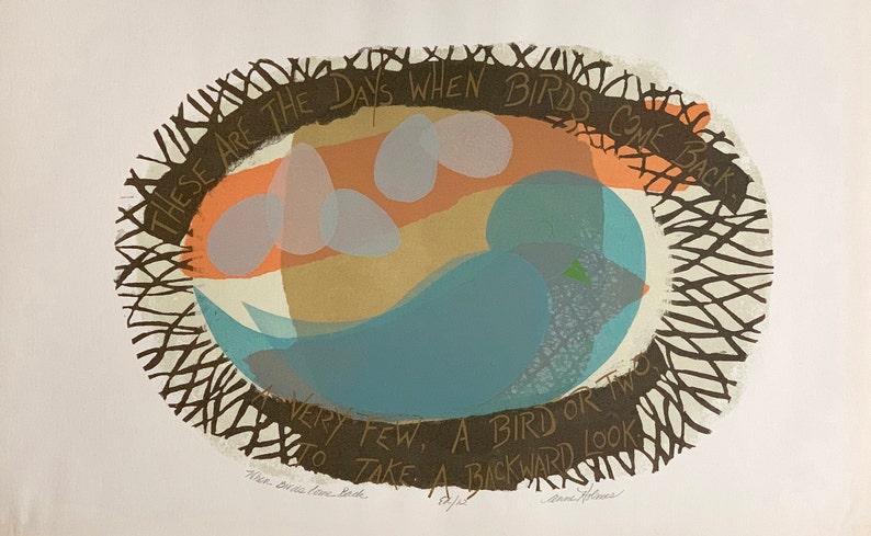 ORIGINAL Multicolor Serigraph SILK SCREEN Unframed Print When Birds Come Back 1973