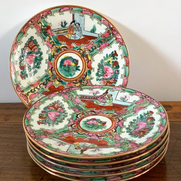 6 Vintage Chinese Family Rose Medallion Porcelain 7" Plates