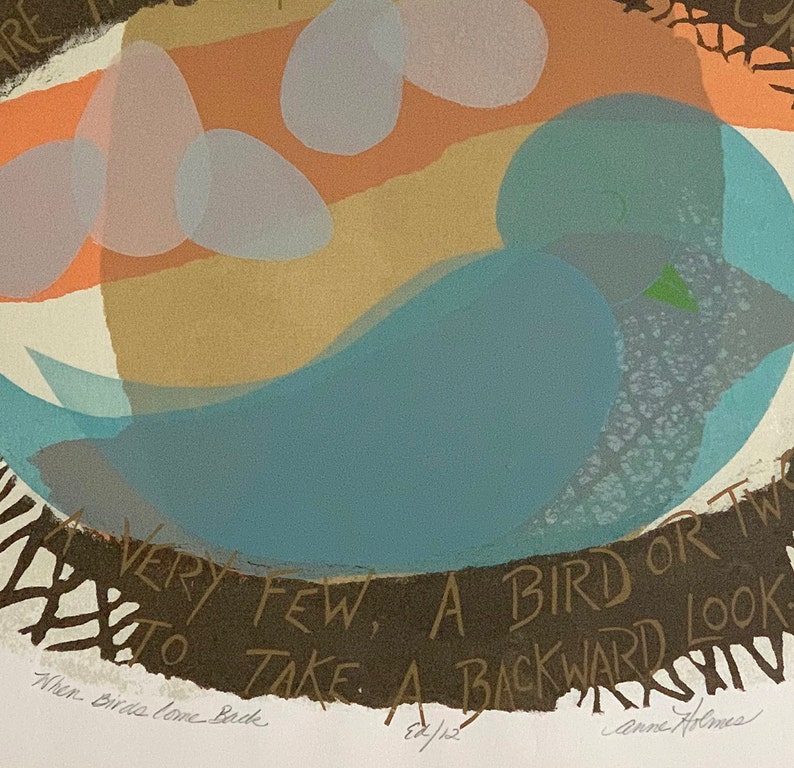 ORIGINAL Multicolor Serigraph SILK SCREEN Unframed Print When Birds Come Back 1973