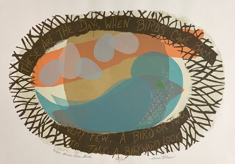 ORIGINAL Multicolor Serigraph SILK SCREEN Unframed Print When Birds Come Back 1973