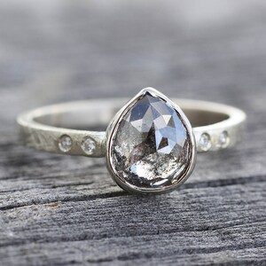 Moonlight Rose Cut Diamond, Full Cut Diamonds + Weathered 14k White Gold Ring