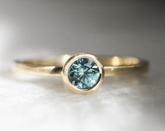Teal Montana Sapphire + 14k Yellow Gold, 4mm *FedEx Shipping Included*