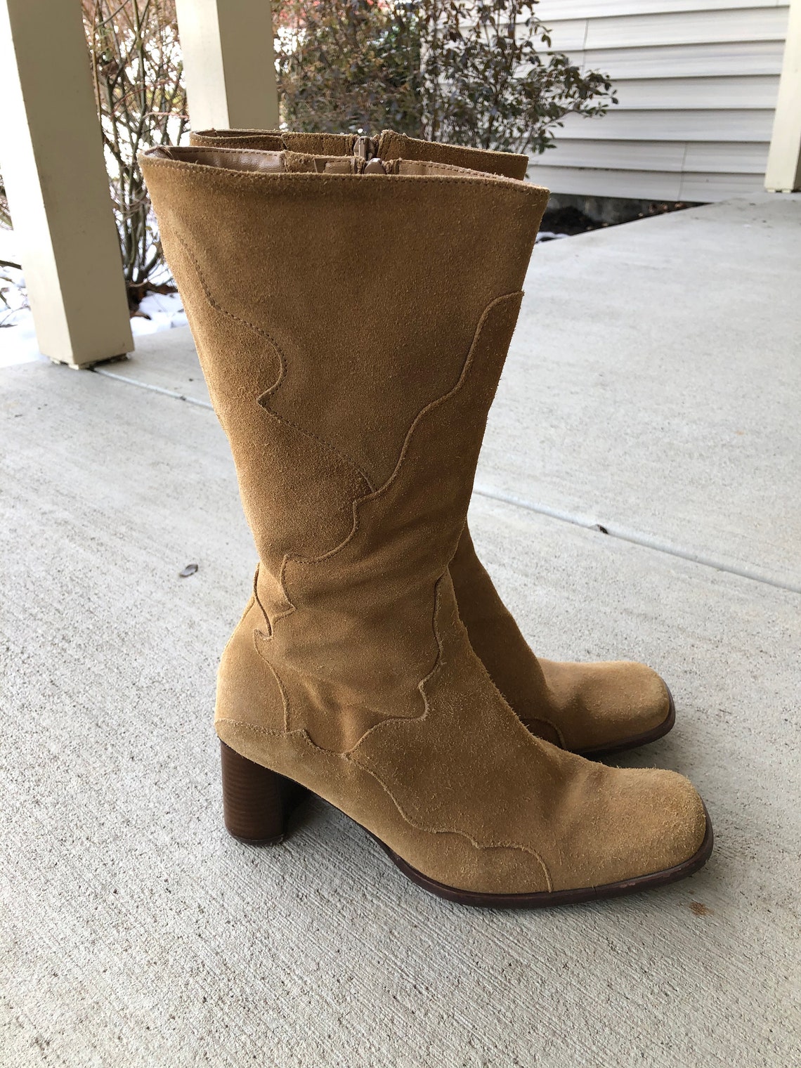 Vintage Camel Brown SUEDE boots mid calf MOD go-go BOOTS | Etsy