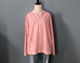 Vintage SEERSUCKER Casual Preppy JACKET Lightweight Duster 1990 90s Large