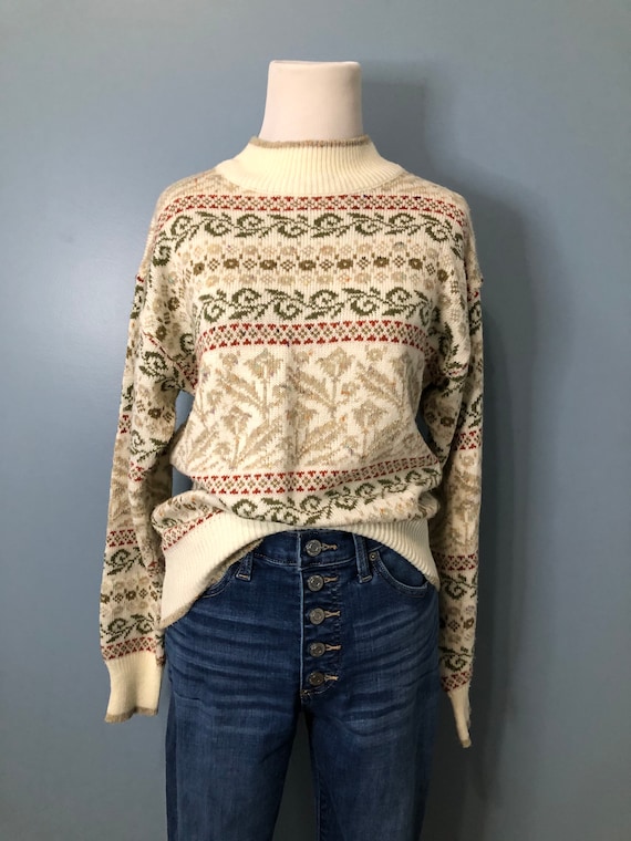 Vintage 80s FAIR ISLE Sweater / 1980s NORDIC Wool… - image 2