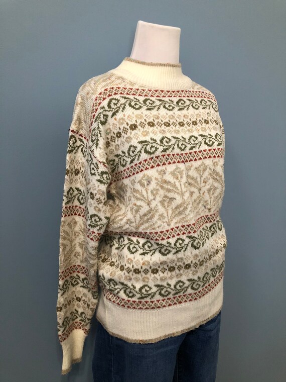 Vintage 80s FAIR ISLE Sweater / 1980s NORDIC Wool… - image 3