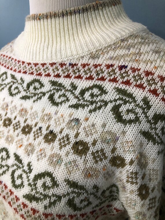 Vintage 80s FAIR ISLE Sweater / 1980s NORDIC Wool… - image 6