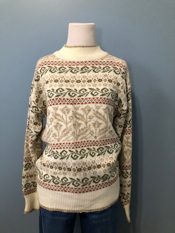 Vintage 80s FAIR ISLE Sweater / 1980s NORDIC Wool… - image 8
