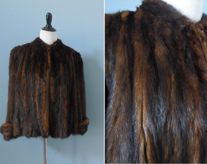 Vintage BEAVER FUR Coat / Real Fur Jacket / Bell Sleeve / Medium Large