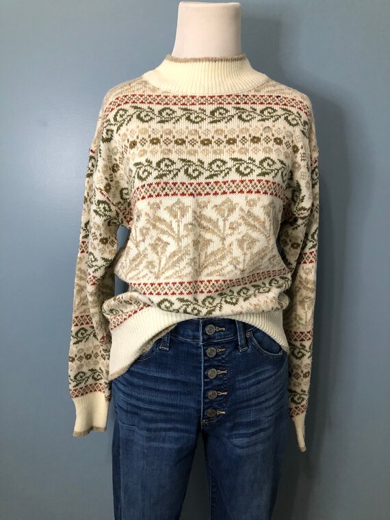 Vintage 80s FAIR ISLE Sweater / 1980s NORDIC Wool… - image 4