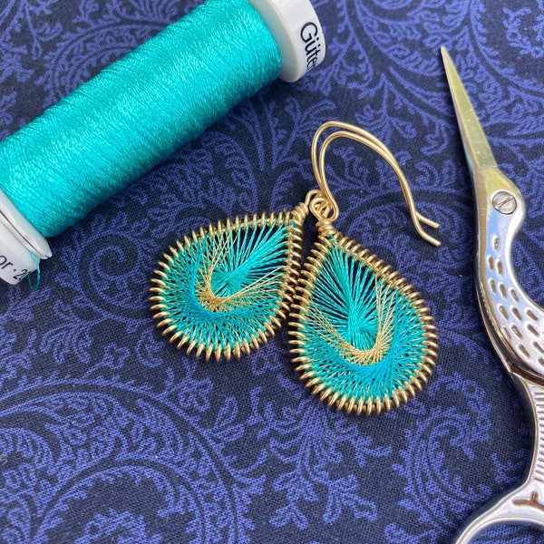 Peruvian Thread Earrings - Aqua, Silver & Turquoise - Colorful Thread Dangle Earrings