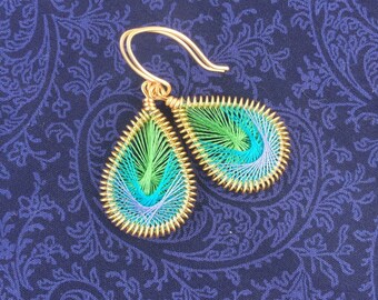 Light Green, Light Blue & Periwinkle Peruvian Thread Earrings