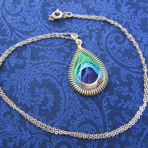 Peacock Feather Peruvian Thread Necklace - Petite, Medium, or Large Pendant
