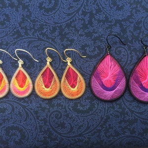 Peruvian Thread Dangle Earrings Pink, Metallic Gold, & Burnt Orange Woven Thread Earrings image 9